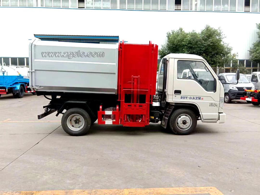 福田3方掛桶垃圾車_垃圾桶提升機原理
